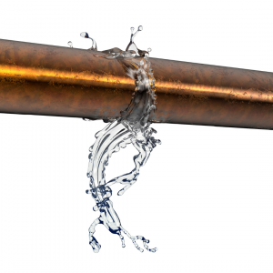 A burst pipe spraying water.