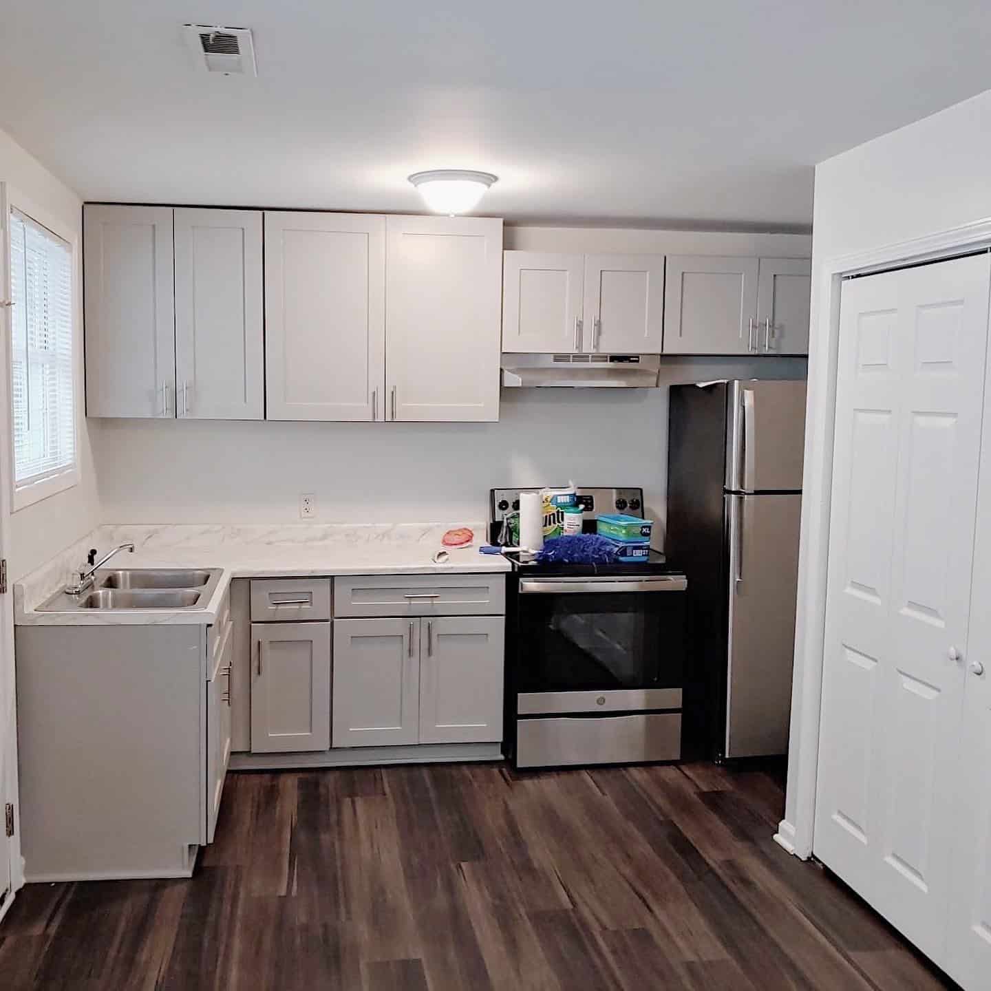 Completed mold remediation and kitchen remodel in Nashville, TN, showcasing a clean, modern restoration by Blue Chip Restoration.